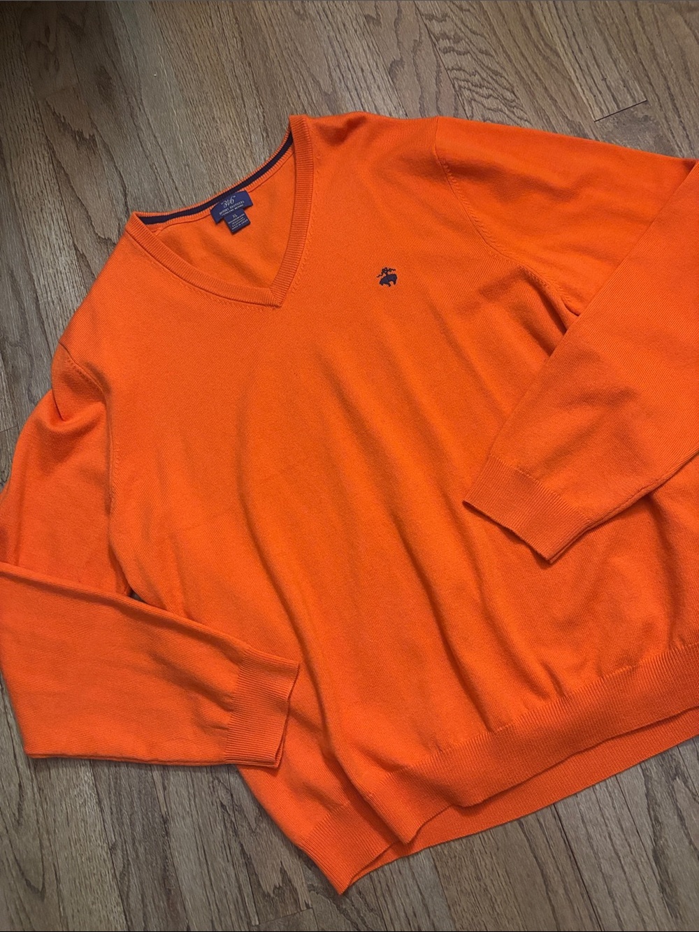 Brooks Brothers 346 Merino Wool V-Neck Sweater Orange XL Preppy Golf